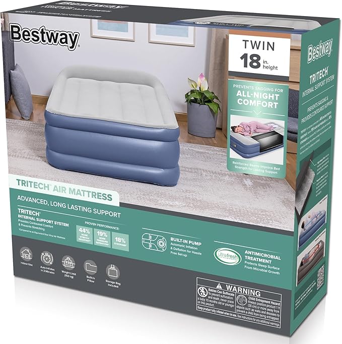Bestway Tritech Air Mattress Twin 18” with Built-in AC Pump