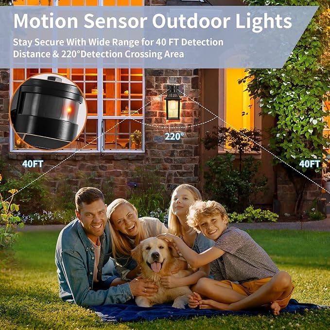 Yisuro Motion Sensor Outdoor Wall Lights Porch Light Outdoor 3 Lighting Modes Dusk to Dawn Exterior Light Fixture Waterproof Outside Lights for House Front Door Patio Garage 2 Pack (Black)
