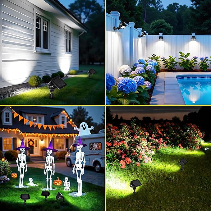 ROSHWEY Solar Spot Lights Outdoor Waterproof Spotlights with 2 Brightness Mode Landscape Lighting Solar Lights for Garden Yard Pathway (Cool White 6 Pack)