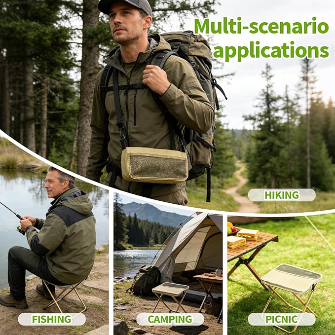 Foldable Backpack Stool - Portable 2-in-1 Camping Chair Converts to Satchel Heavy Duty Supports 330lbs for Hiking Fishing Camping &amp Outdoor Travel with Storage Pouch (Green Large)
