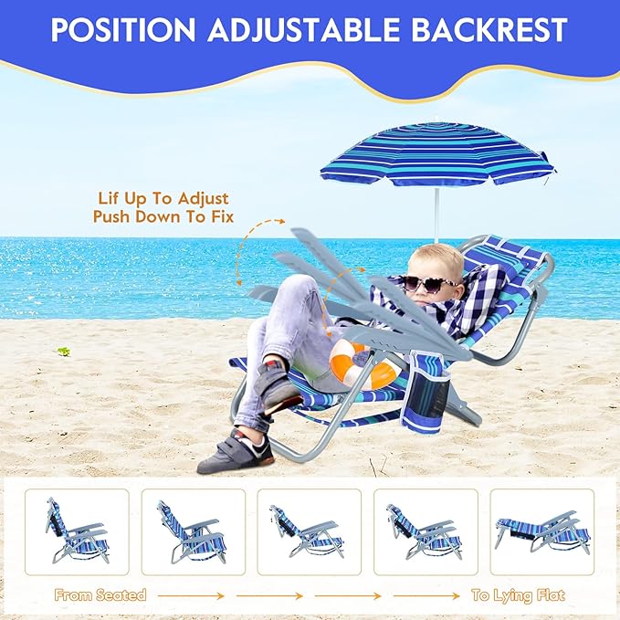 CDEN Beach Chair with Umbrella Foldable Camping Chairs Toddler Beach Chair Backpack Beach Chairs Lightweight with Side Bag Umbrella (1 Pack)