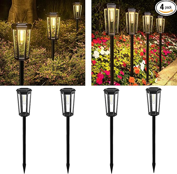 4 Pack Solar Pathway Lights Outdoor Waterproof (IP65) with 2-in-1 Lighting Modes Warm White LED for Yard Lawn Garden Patio &amp Landscape
