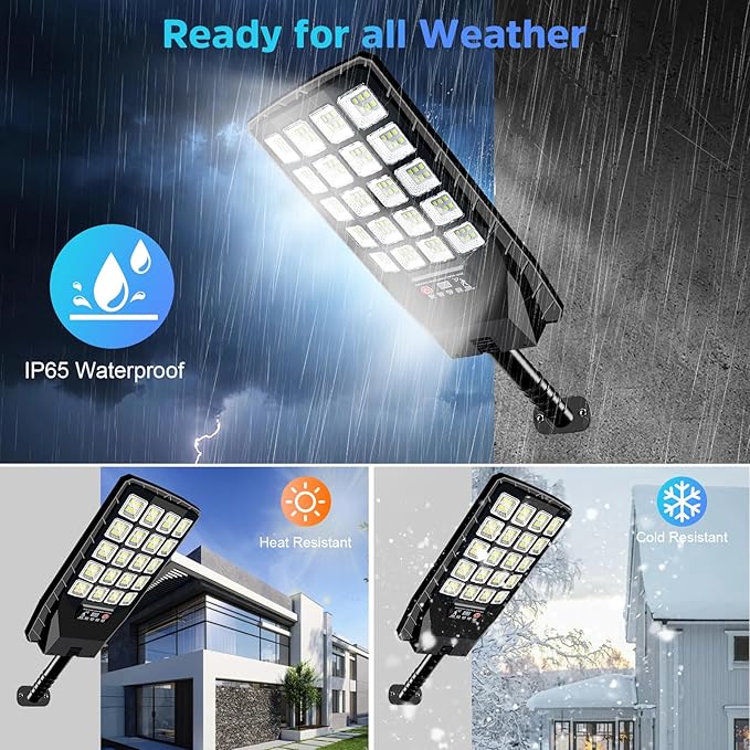 4 Pack Solar Street Lights Outdoor Waterproof 6500K 20000LM Wide Angle Solar Powered Flood Light with Motion Sensor &amp Remote ControlDusk to Dawn Commercial Solar Outdoor Light for Parking Lot