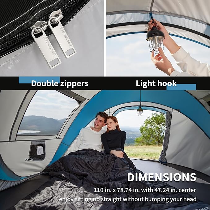 EchoSmile Instant Pop Up Camping Tent 2/4/6 Person Easy Setup Tent Water Resistant Dome Portable with Carry Bag