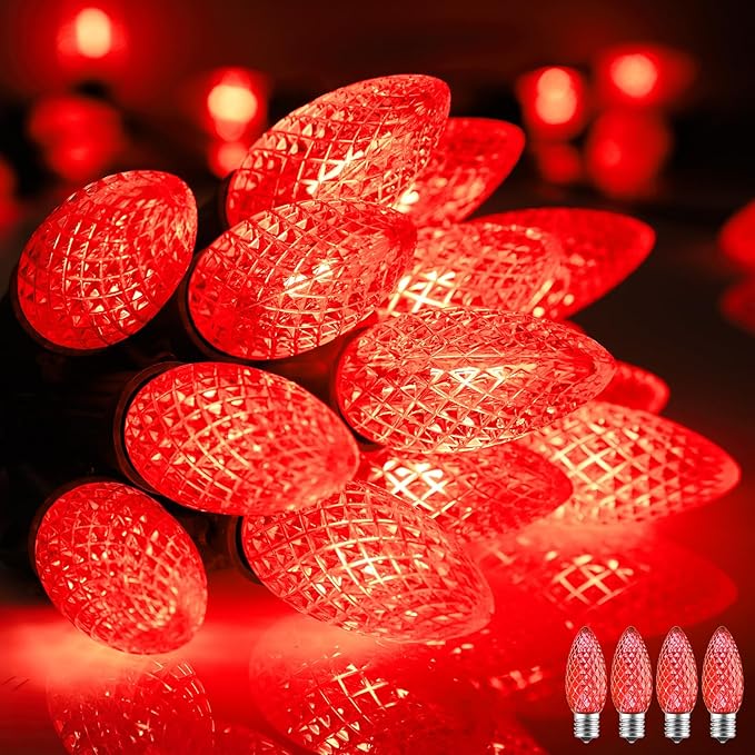 Minetom C9 Christmas String Lights 100 Ft Red C9 Outdoor Christmas Lights with 100 Strawberry C9 Led Bulbs Connectable UL Certified for Outdoor Indoor Roofline Holiday Backyard Xmas Decor