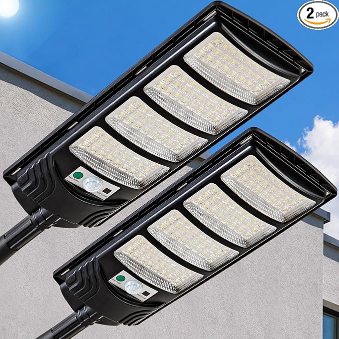 Solar Street Lights Outdoor Waterproof LED Dusk to Dawn Solar Light Flood Lights with Motion Sensor and Remote Control for Exterior Wall Patio Yard Deck GardenParking Lot Lights(2-Pack)