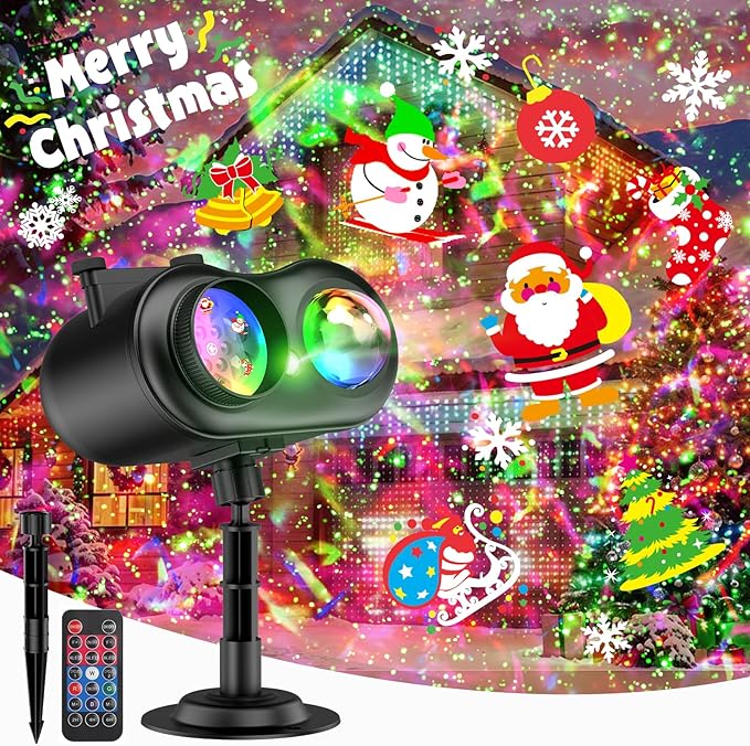 Christmas Projector Lights Outdoor with Ocean Wave &amp Firefly Light 10 Slides/80 Patterns Holiday Projection Lights Indoor with Remote &amp Timer Waterproof Light Projector Christmas Decorations