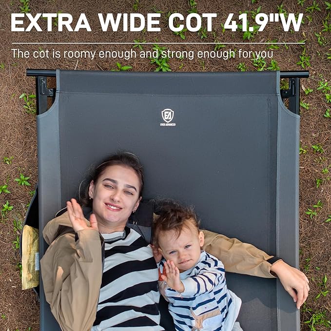 EVER ADVANCED Extra Wide Camping Cot for Adults Oversized XXL Sleeping Cots Folding Cot Bed with Carry Bag 84.3 L x 41.9 W Support to 550 lbs