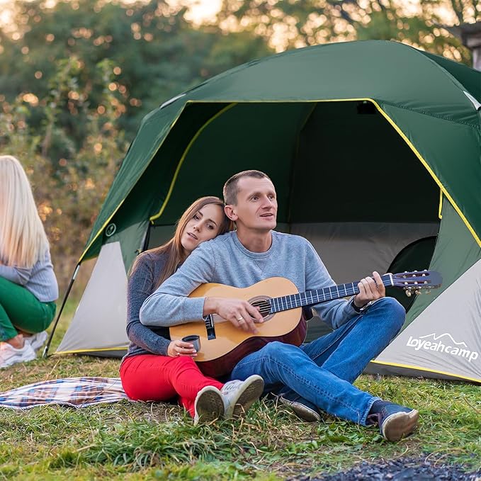Tents for Camping 4 Person Tent Waterproof Easy Setup Dome Family Tent with Rainfly Large Tents for Outdoor Camping&ampHikingPolyurethane Material Dark Green