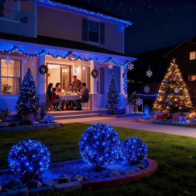 6Ftx4Ft LED Christmas Net Lights Green WireConnectable UL Certified Waterptoof Net Lights for Bushes Trees Shurb Garden Outdoor Christmas Decorations (Blue)