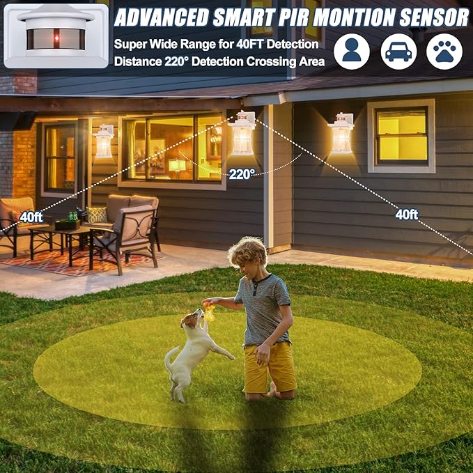 2 Packs White Motion Sensor Outdoor Lights - Advanced Dusk to Dawn Outdoor Lighting Waterproof Exterior Light Wall Mount Fixtures Anti-Rust Porch Outside Lights Wall Sconce for House Garage Square