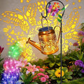 ANGMLN Butterfly Solar Lights Outdoor Waterproof Birthday Gifts for Mom Grandma Women Solar Watering Can Lights with Shepherd Hook Metal Hanging Lantern Garden Decor Yard Outside Patio Lawn