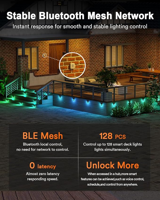 Lumary 12-24V Smart Low Voltage Deck Lights with Hub 4Inch RGB+CCT Outdoor Privacy Fence Lights IP65 Waterproof Landscape Lighting for Step Deck Patio Compatible with Alexa &amp Google 6Pack