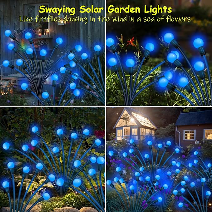 Kohlrabi Solar Garden Lights Outdoor 2 Pack 20 LED Solar Blue Firefly Lights Waterproof Sway by Wind Swaying Light for Yard Patio Backyard Garden Planter Flower Bed Pathway Outdoor Decoration