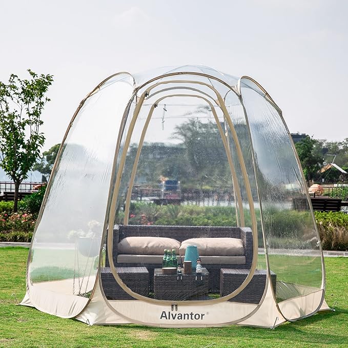 Alvantor Pop Up Bubble Tent - Instant Igloo Tent - Screen House for Patios - Large Oversize Weather Proof Pod - Cold Protection Camping Tent - Beige