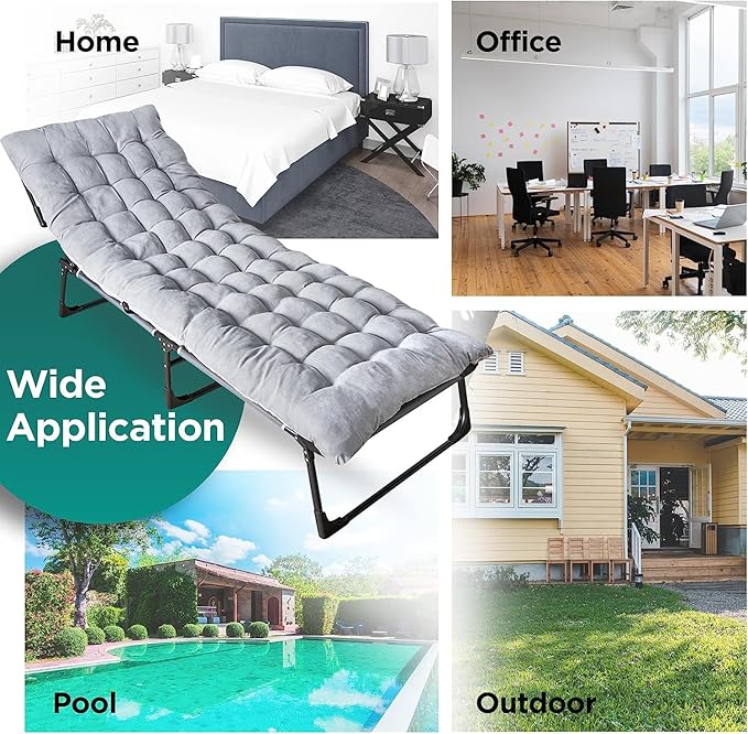 ZONETECH Folding Cot &amp Pad Mattress 4 Position Adjustable Portable Premium Quality for Adult and Kids-Perfect for Camping Travel Patio Beach Indoor &amp Outdoor Activity (3-Pack)