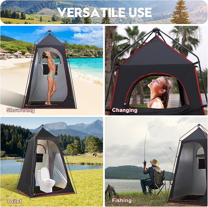 Camping Shower Tent Portable Outdoor Privacy Shelter for Showering &amp Changing 7.2 FT Easy-Setup Toilet Tent with Floor &amp UPF 50+ Ideal for Hiking Fishing Beach