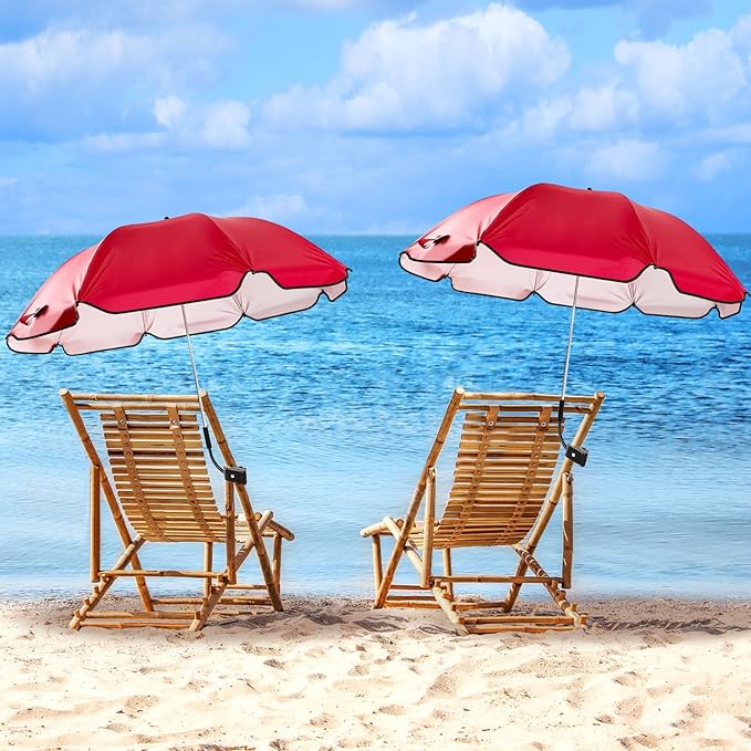 Buryeah 2 Pcs Automatic Chair Umbrella with Universal Clamp 44 UPF 50+ Portable Clamp on Beach Chair Adjustable Wheelchair Umbrella for Outdoor Patio Parasol