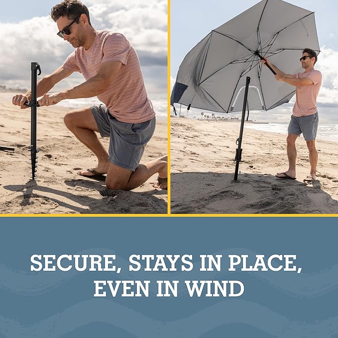 Sport-Brella Fieldedge (Gray) UPF 50+ Sun Protection Umbrella 6-Foot Bi-Fold Canopy with Patented Side Panels Premium Auger Bit and Carry Bag for Outdoor Shade on Beach Grass or Sidelines