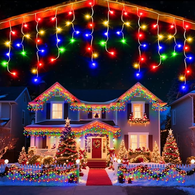 98 Ft Ice Light for Outside 900 LED Christmas Lights Outdoor Plug in Christmas Ice Lighting with 8 Modes &amp Timer for Holiday Party Wedding House Patio Outdoor Decor(Multicolor)