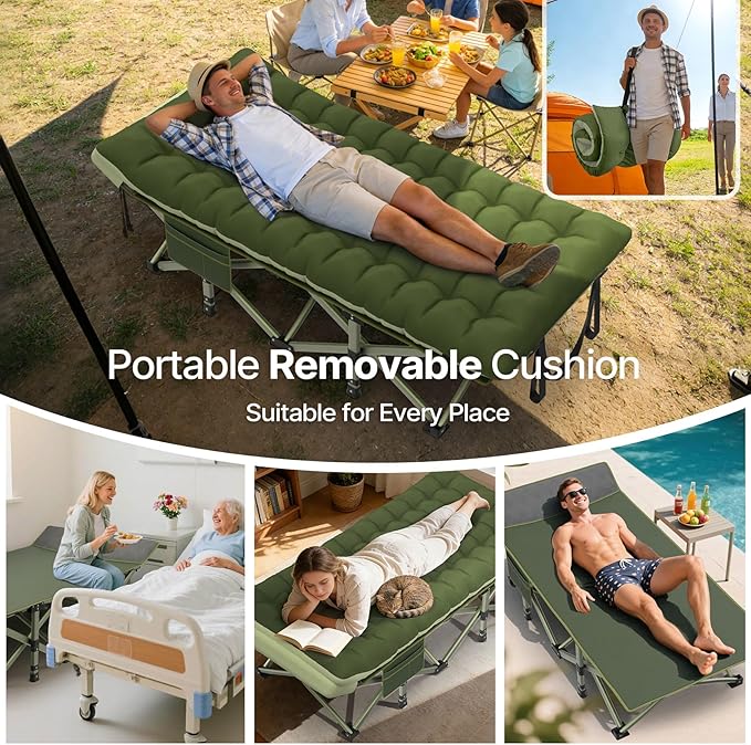 Suteck 32In XXL Folding Camping Cot 900LBS Heavy Duty Sleeping Cot with Pillow Mattress 1200D Double-Layer Oxford Portable Cot for Adults with Carry Bag for Home Office Nap Beach Travel