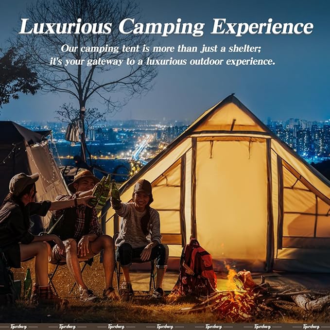 Inflatable Tent for Camping 4-6 Person Glamping Air Tents Easy Setup 4 Season Luxury Cabin Waterproof &amp Windproof Inflatable House Tent with Panoramic View Windows