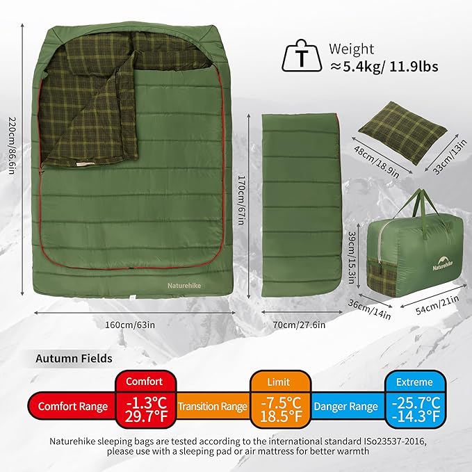 Naturehike Flannel Queen Size Double Sleeping Bag for Adults with Pillows Doublewide Two Person Sleeping Bag for Couples &amp Whole Family All Seasons for Camping Hunting &amp Bedding