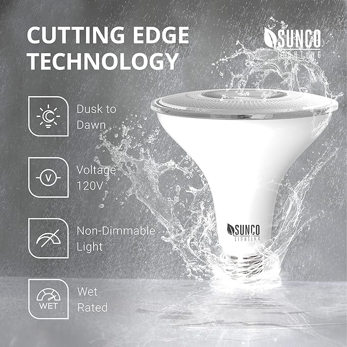 Sunco Dusk to Dawn Flood Lights Outdoor Waterproof PAR38 LED Bulb 120W Equivalent 15W Exterior Wet-Rated 5000K Daylight 1250 LM E26 Base UL 4 Pack