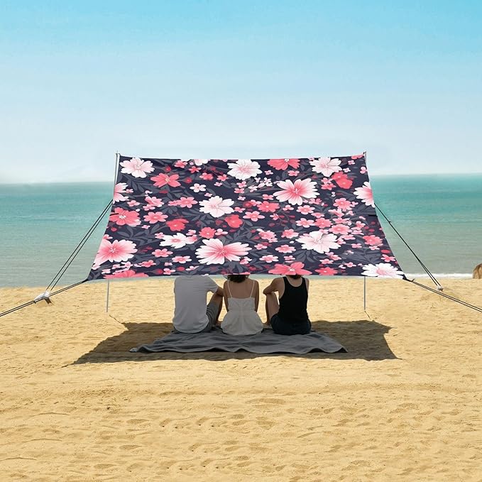 Flower FloralCamping Sun Shelters 9.2 x 10.5 FT Beach Canopy Tent Sun Shade with Carrying Bag for Camping Trips Fishing Backyard Fun or Picnics 21340116