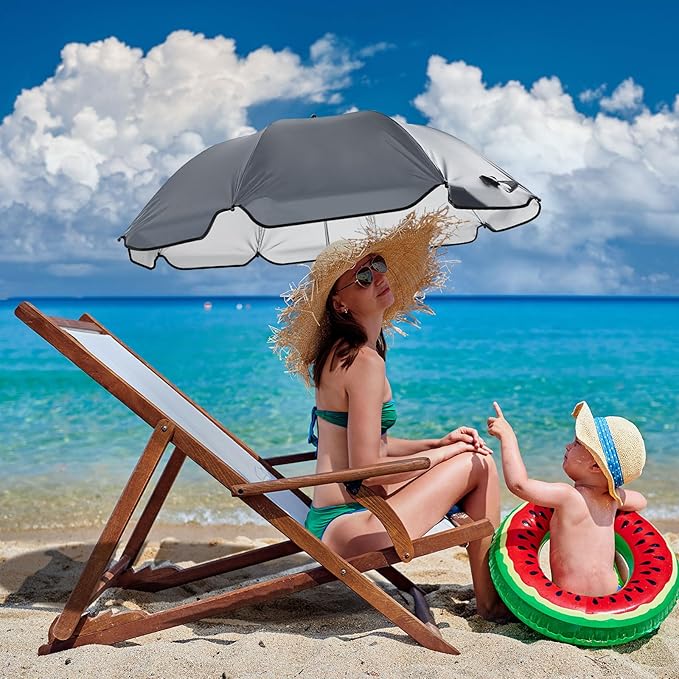 Buryeah 2 Pcs Automatic Chair Umbrella with Universal Clamp 44 UPF 50+ Portable Clamp on Beach Chair Adjustable Wheelchair Umbrella for Outdoor Patio Parasol