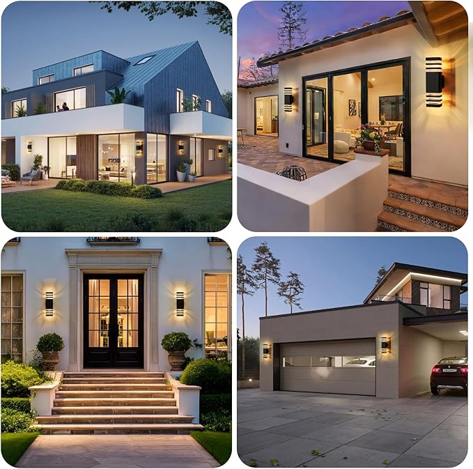 LMP 2 Packs Outdoor Wall Lights Up and Down LED Porch Lights IP65 Waterproof Aluminum Exterior Lighting Fixtures Outdoor Sconces Wall Lighting for House Front Door Garage (3000K Bulbs Included)