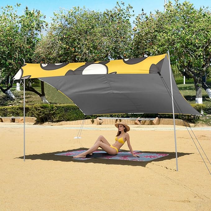 Cute Chubby Fat Penguin Camping Sun Shelter Beach Tent Portable Beach Sun Shade Outdoor Canopy for Camping Trips Fishing Picnic
