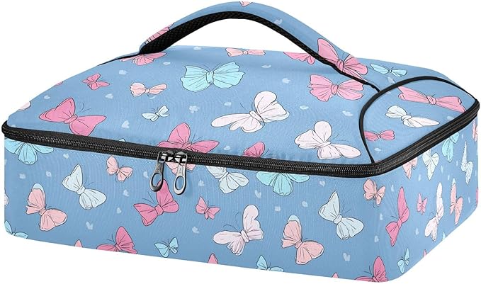 Casserole Carrier Grace Butterflies BowsInsulated Casserole Carrier for Hot or Cold Food Thermal Lunch Tote for Potluck Parties Picnic Beach Fits 9 x 13 Inches Baking Dish