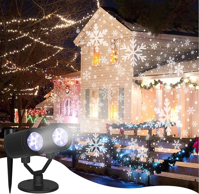 Christmas Snowflake Projector Lights Outdoor Double Head Snowflake Led Lights Waterproof Decorative Lighting Projection Lamp for Xmas Indoor Outdoor