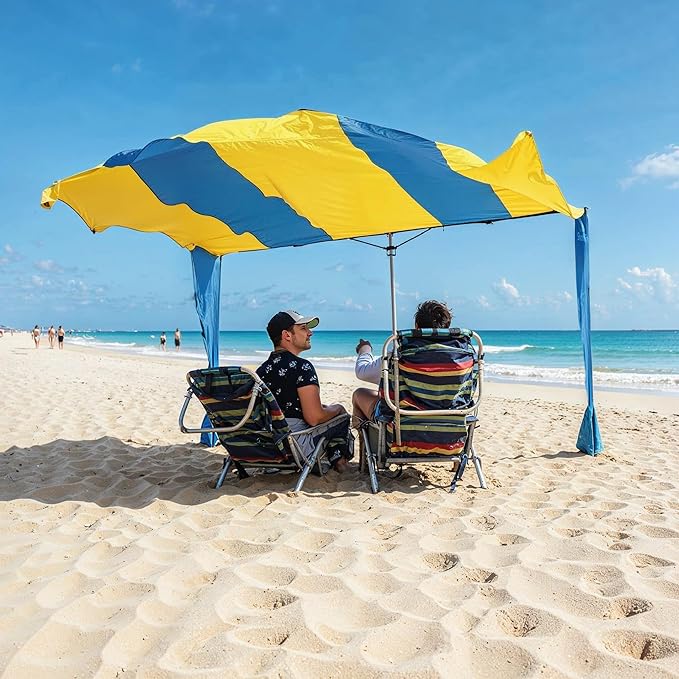 Shark FIN Shade Beach Tent Wind Sun Canopy Portable Easy Set Up UPF 50+ No Assembly Required 3-30 MPH - 1 to 8 People - Tie Downs Included - 2 Sizes Large 9' X 10' &amp Giant 13.5' X 10' PATENTS Pend