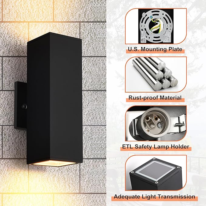 Outdoor Wall Lights Waterproof Exterior Light Fixture for House Aluminum Black Porch Lights Outdoor Wall Mount Light Fixture