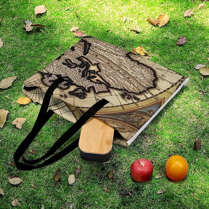 Zipper Ancient Map World Globe Style Picnic Mat Suitable for Travel Camping Park Or Home Use