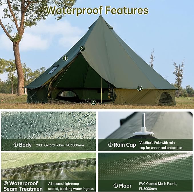 Oxford Bell Tent for Family Camping - Spacious 13.1ft /16.4ft Yurt with Stove Jack Large Glamping Tents for 4-8 People 4 Season Oxford Hot Tent Shelter