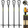18” Heavy Duty Ground Anchors(1000lbs)Screw in Swing Set Anchors Forged from Tungsten Steel Detachable Carabiner Design High Wind Trampoline Stakes for Tents Trees Canopies Gazebos-4 PCS