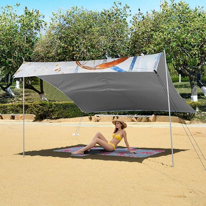 ALAZA Basketball Basket Watercolour Beach Tent Sun Shelter UPF50+ Protection Beach Shade Canopy w/ 4 Sandbags for Outdoor Camping Fishing Backyard Fun Picnic 10x9 ft