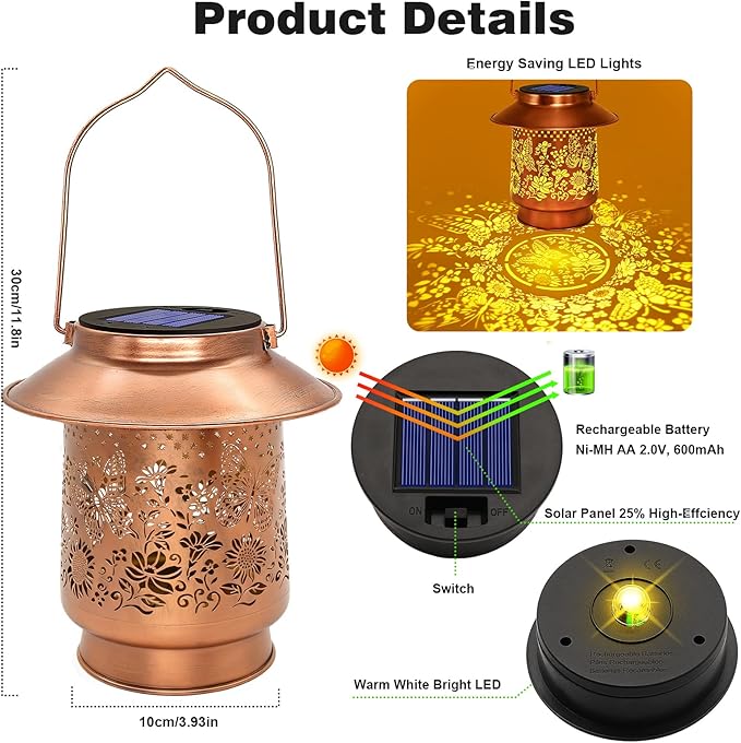 Butterfly Solar Lanterns Outdoor Garden Decor Butterfly Gifts for Women Mom Grandma Birthday Hanging Metal Solar Lights Waterproof Decoration for Garden Yard Lawn Patio
