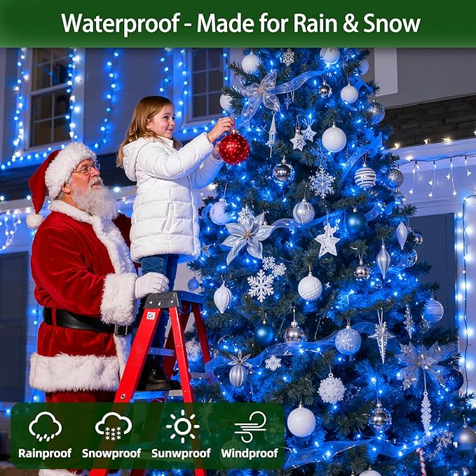750 LED 240FT Christmas Lights Outdoor12 Lighting Modes Christmas String Lights with Timer Dimmable BlueLED StringLightsWaterproof for Yard Tree Wedding Party Holiday Decor Blue