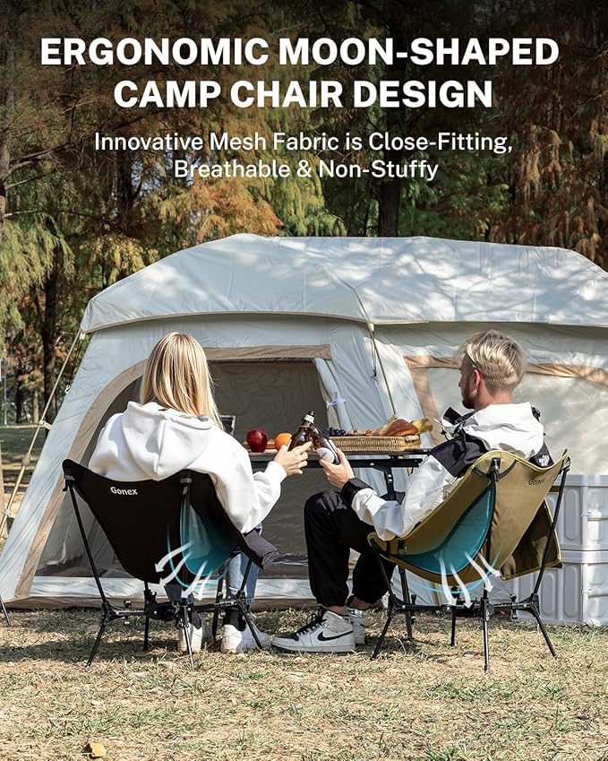 Gonex Portable Camping Chair The 5th Gen Ultralight Compact Backpacking Foldable Lightweight Folding Chair for Outdoor Camp Hiking Beach Picnic Concert Supports 330lbs (Black 1 PCS)
