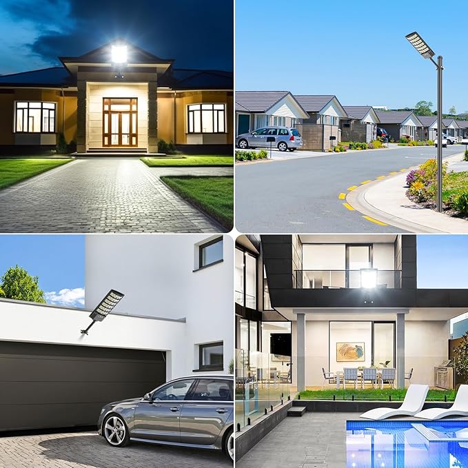 Solar Street Lights Outdoor Waterproof 26000LM 6500K 320°Wide Angle Flood light LED Solar Parking Light with Motion Sensor and Remote Control for Outdoor Streets CourtyardsParking Garages-4Pack