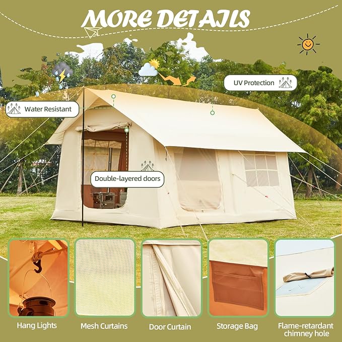 EROMMY 4/6/8/12 Person Inflatable Tent with Skylight 4 Season Blow Up Tents with Hand Pump for Outdoor Camping &amp Hiking Easy Set-up Windproof Sunproof Waterproof