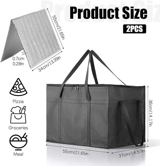Food Delivery Bag 2 Pcs Insulated XXXL Pizza Delivery Bags Premium Insulated Grocery Bag Reusable Warming Bags Catering Supplies for Grocery Shopping and Catering