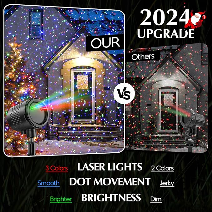 Laser Christmas Projector Lights Outdoor 3 Color Laser Projector Light Moving Firefly Lights Show w/Remote &amp Timer Waterproof Holiday Christmas Decorations for Garden Yard Party Wedding Home De