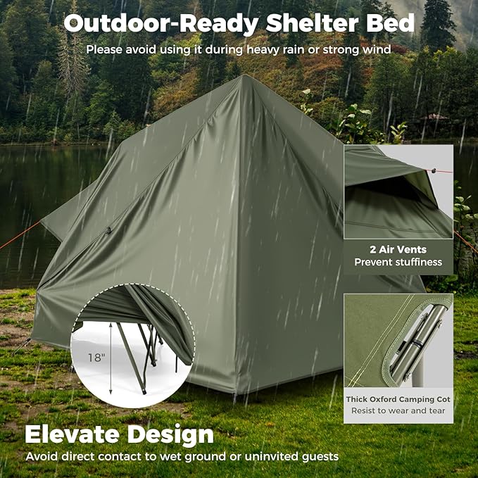 GYMAX 2-Person Camping Cot Tent Foldable Off-Ground Cot Bed Combo with Portable Wheeled Bag Waterproof Rainfly 2 Mesh Doors &amp Skylight Roof for Adults Hiking Backpacking Outdoor