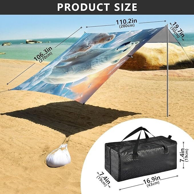 Polar BearCamping Sun Shelters 9.2 x 10.5 FT Beach Canopy Tent Sun Shade with Carrying Bag for Camping Trips Fishing Backyard Fun or Picnics 21341836
