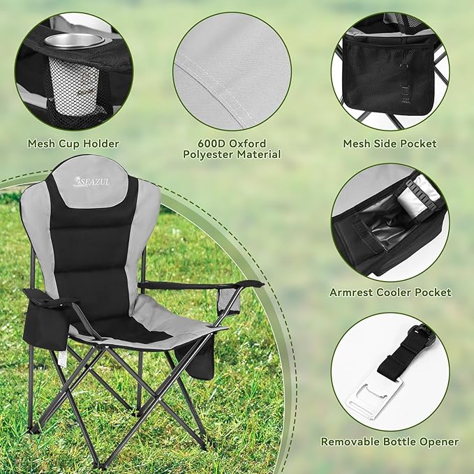 Camping Chairs for Adults Heavy Duty Camping Chairs 2 Pack Folding Chairs for Outside Support 380 LBS Portable Travel Outdoor Camp Chair with Cup Holder &amp Cooler Bag Sports Chairs for Basebal